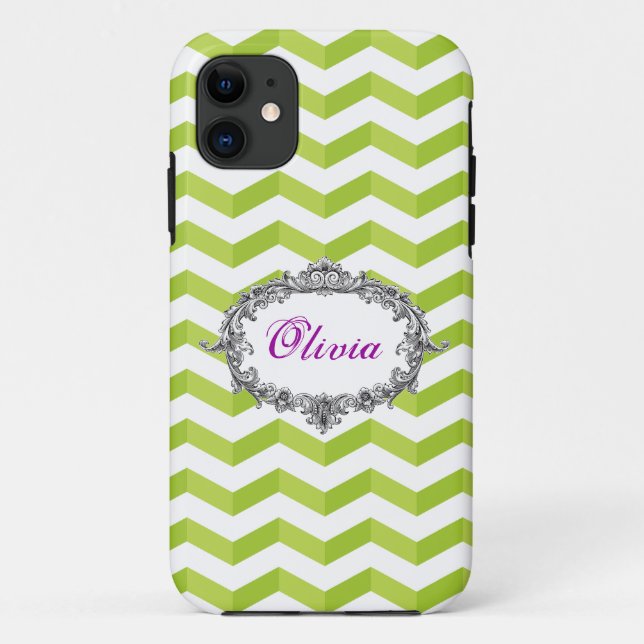 Chevrons 3D Vert /Blanc coque iphone ajouter votre (Dos)