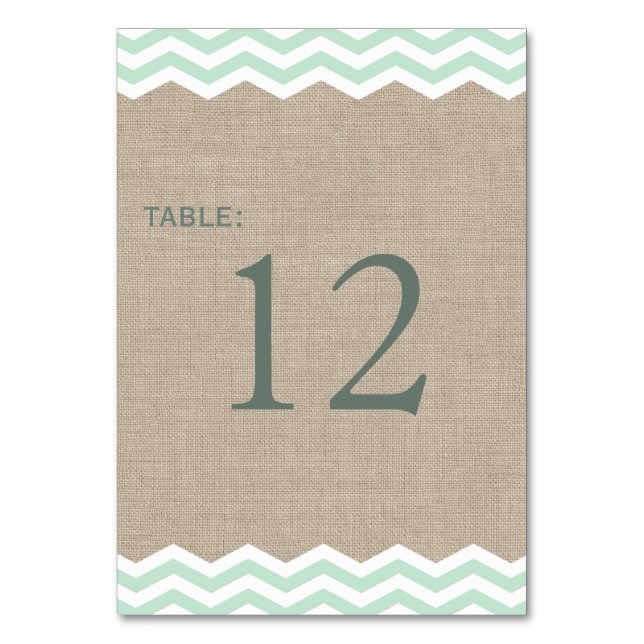 Chevrons à la menthe sur Burlap Numéro de table (Par défaut)