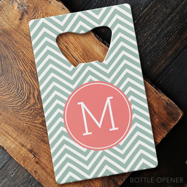 Chevrons de menthe et de corail avec Monogramme pe (Custom Bottle Opener)