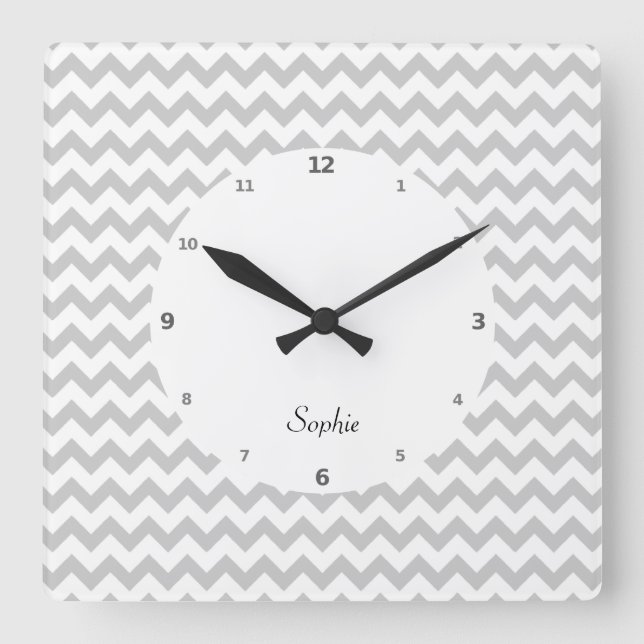 Chevrons Gris Sur Horloge Mur Blanc (Recto)