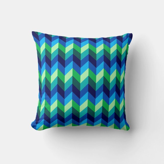 Chevrons Ombre Bleu Vert Jeter Oreiller (Recto)