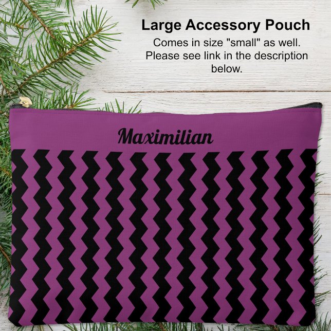 Chevrons violets et noirs - GRANDE pochette d'acce (Large Accessory Pouch -Purple and Black Chevrons by Leapfroglisics Shop)