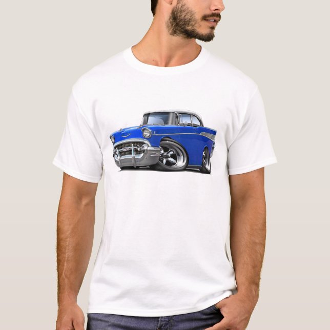 Chevy Belair Blau-Weißes frisiertes Auto 1957 T-Shirt (Vorderseite)