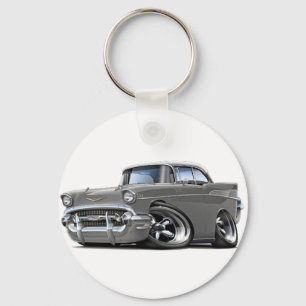 Chevy Belair Grau-Weißes frisiertes Auto 1957 Schlüsselanhänger