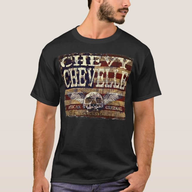 Chevy Chevelle Entwurf gegen abgefressene Flagge T-Shirt (Vorderseite)