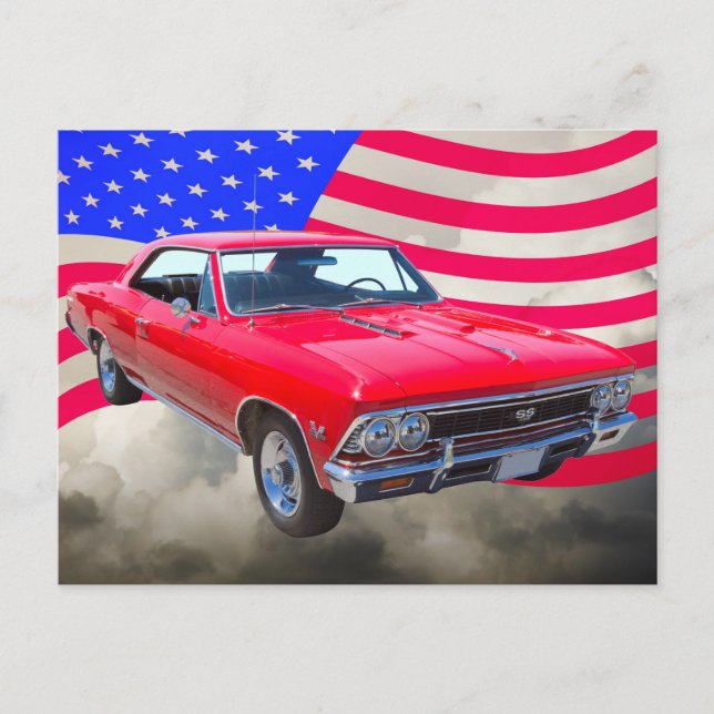 Chevy Chevelle SS 396 mit amerikanischer Flagge Postkarte (Vorderseite)
