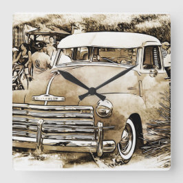 Chevy Chevrolet Truck aus den 50er Jahren Quadratische Wanduhr