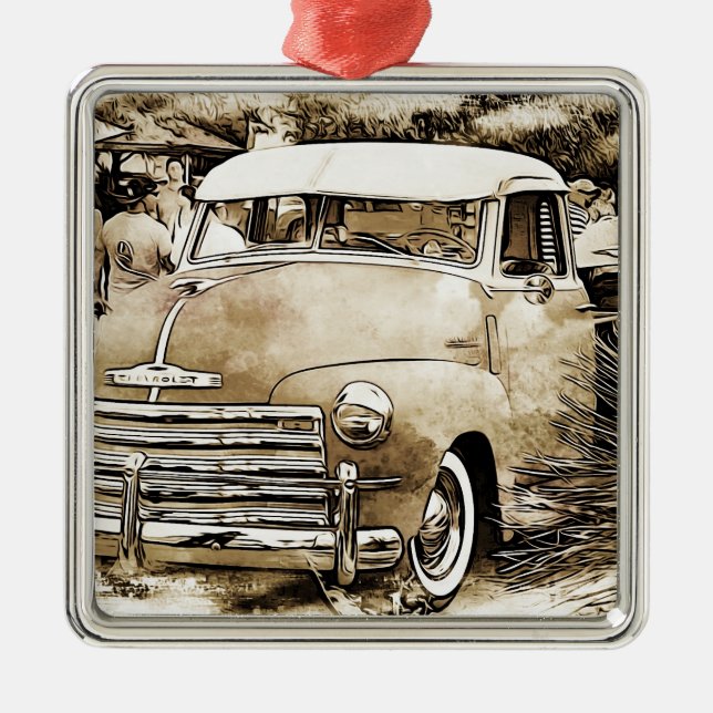 Chevy Chevrolet Truck aus den 50er Jahren Silbernes Ornament (Vorne)