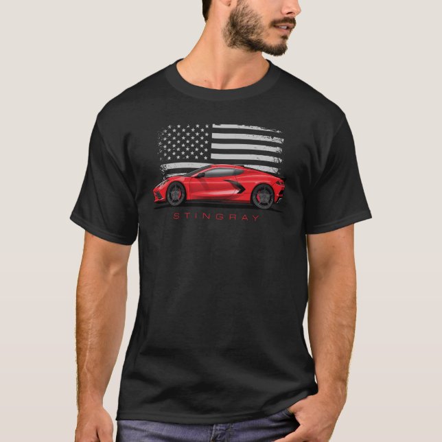 Chevy Corvette C8 schwarze Illustration T-Shirt (Vorderseite)