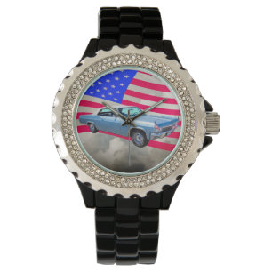 Chevy Impala 1965 327 mit amerikanischer Flagge Armbanduhr