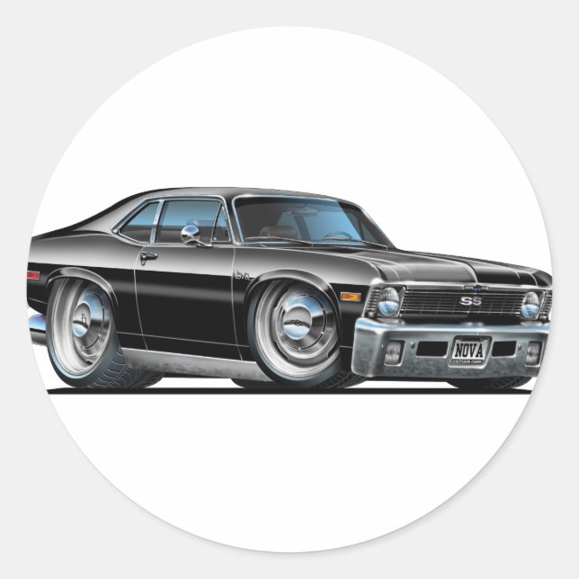 Chevy Nova Black Car Runder Aufkleber (Vorderseite)