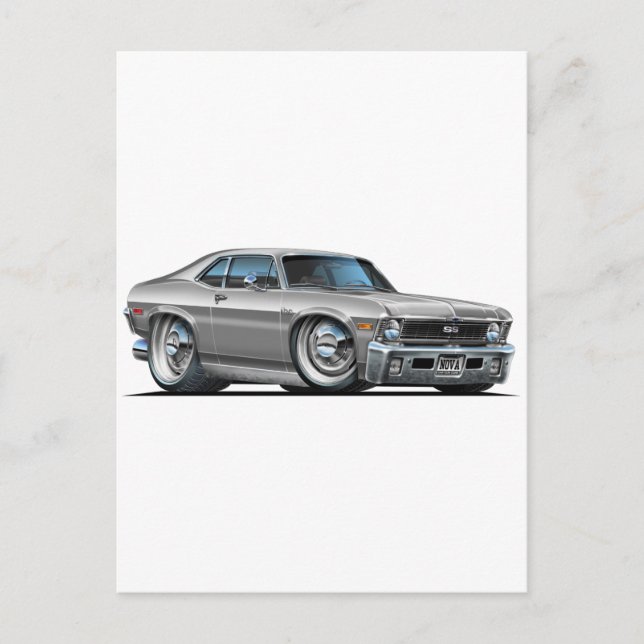 Chevy Nova Silver Car Postkarte (Vorderseite)