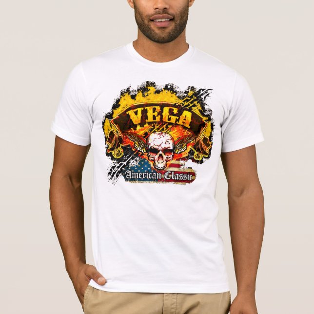 Chevy Vega - Burnout-Fahnen-Schädel - n-Flagge T-Shirt (Vorderseite)