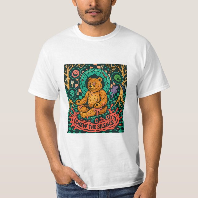 Chew the Silence – Drippy Bear Surreal Art T-Shirt (Vorderseite)