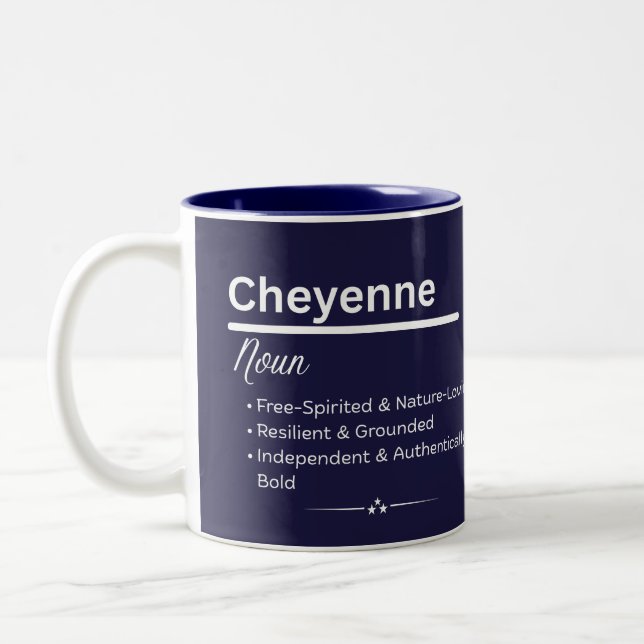 Cheyenne Personalized Girl Name Meaning Coffee Mug Zweifarbige Tasse (Links)