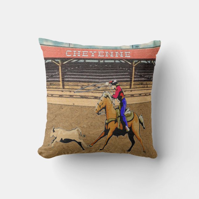 Cheyenne Rodeo Cowboy Calf Roping Pillow Kissen (Vorderseite)