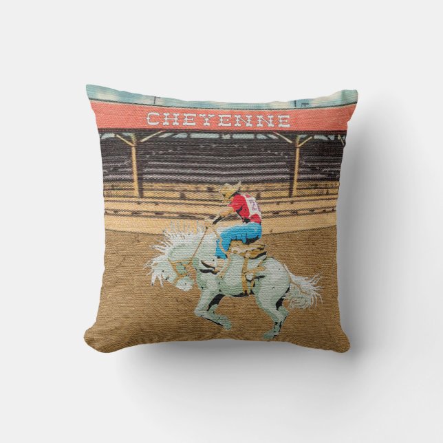 Cheyenne Rodeo Cowboy Saddle Bronc Riding Kissen (Vorderseite)