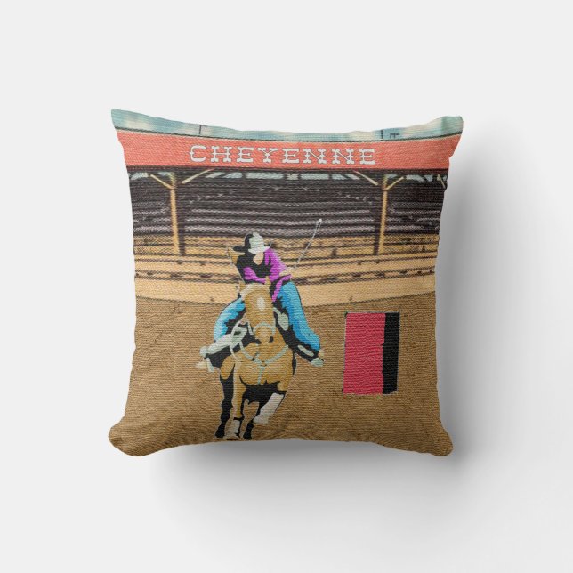 Cheyenne Rodeo Cowgirl Barrel Racing Kissen (Vorderseite)
