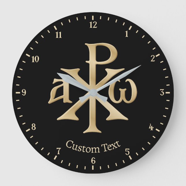 Chi Rho Christogram Wall Clock Große Wanduhr (Vorderseite)