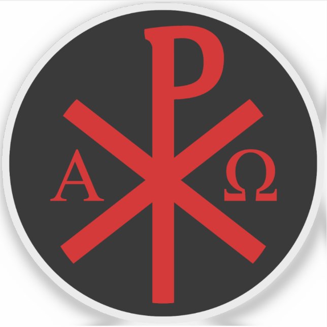 Chi-Rho Cross - v2 (rot auf schwarz) Aufkleber (Vorderseite)