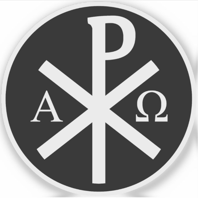 Chi-Rho Cross - v2 (weiß auf schwarz) Aufkleber (Vorderseite)