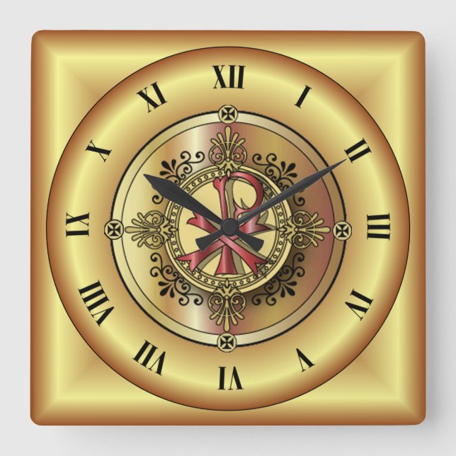 Chi-Rho Monogram ~ Christian Symbol P & X ~ Quadratische Wanduhr (Vorderseite)