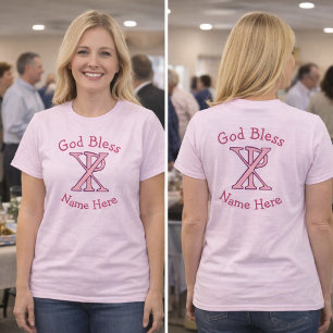 Chi Ro Christliches Kreuz Rosa Personalisiert T-Shirt