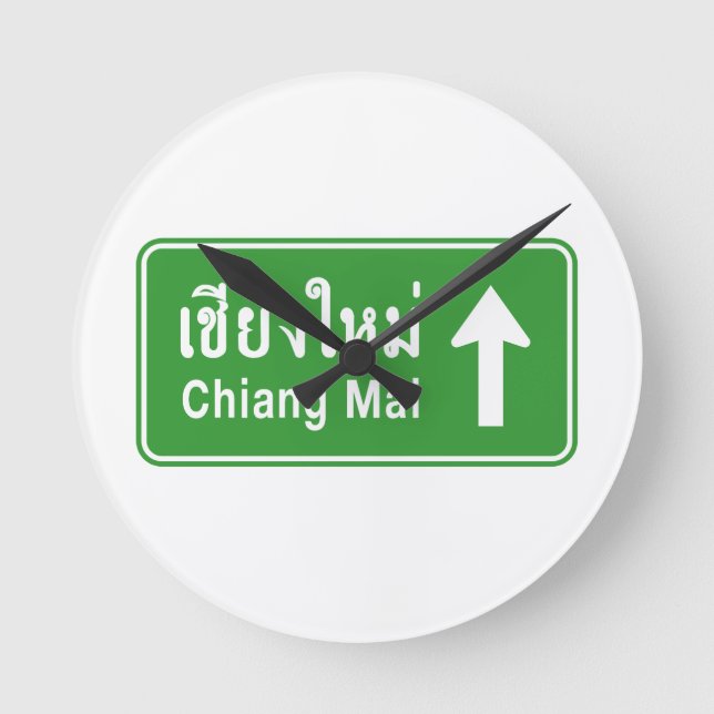 Chiang Mai Ahead ⚠ Verkehrszeichen der thailändisc Runde Wanduhr (Vorderseite)