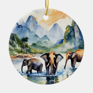 Chiang Mai Elephants Thailand Keramik Ornament