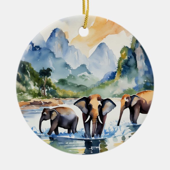 Chiang Mai Elephants Thailand Keramik Ornament (Vorne)