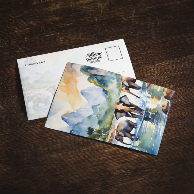 Chiang Mai Thailand Elephant Watercolor Postcard Einladung (Von Creator hochgeladen)