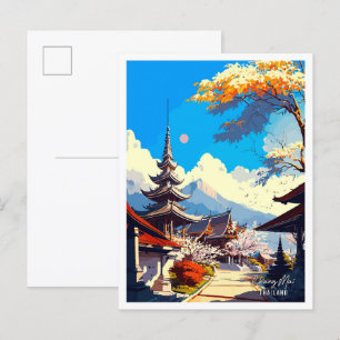 Chiang May Thailand Vintage Reiseillustration Postkarte