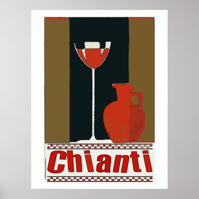 Chianti Wein und rote Flasche Poster (Vorne)
