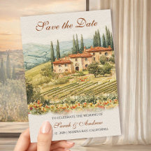 Chianti-Weingut-Aquarell-Hochzeit "Save the Date"