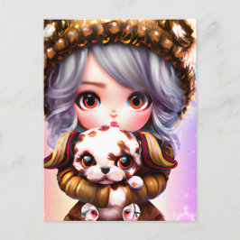 Chibi Adorable Little Girl im Winter verkleidet Postkarte