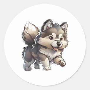 Chibi Alaskan Malamute Runder Aufkleber