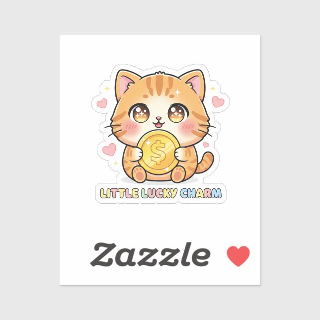 Chibi Anime Cat Holding Gold Coin Cute Sticker (Blatt)