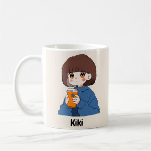 Chibi anime Girl trinkt Kaffee Tasse