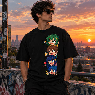 Chibi-Anime-Gruppe späht durch Rahmen T-Shirt