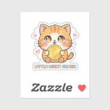 Chibi-Anime-Katze hält Goldmünze Süßer Aufkleber