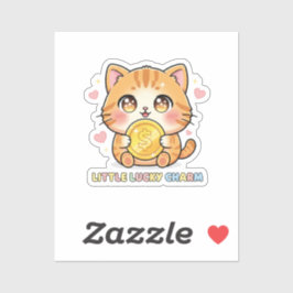 Chibi-Anime-Katze hält Goldmünze Süßer Aufkleber