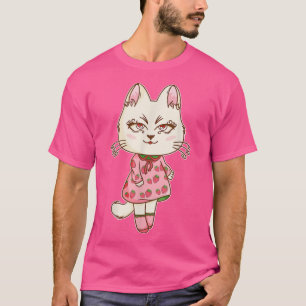 Chibi Anime Kawaii Strawberry Cat Niedlich Pink Pa T-Shirt