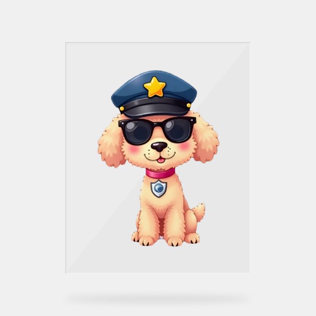 Chibi Anime Police Poodle Dog Acrylschild (Vorderseite)