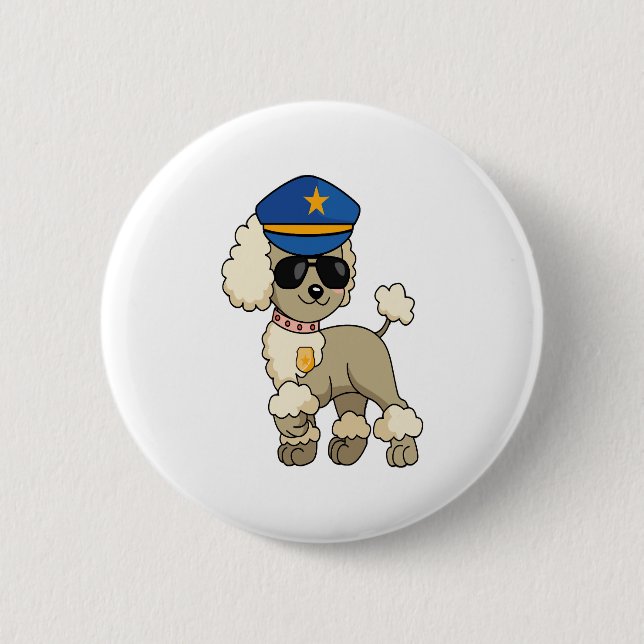 Chibi Anime Police Poodle Dog Button (Vorderseite)