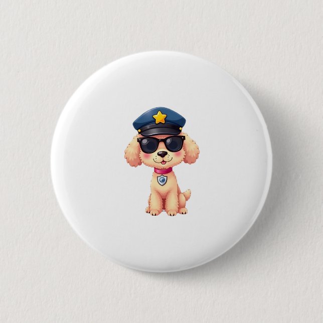 Chibi Anime Police Poodle Dog Button (Vorderseite)