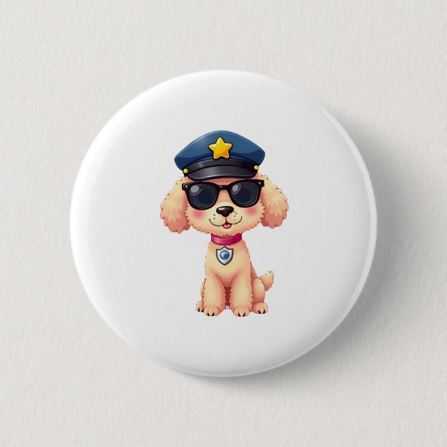 Chibi Anime Police Poodle Dog Button (Vorderseite)