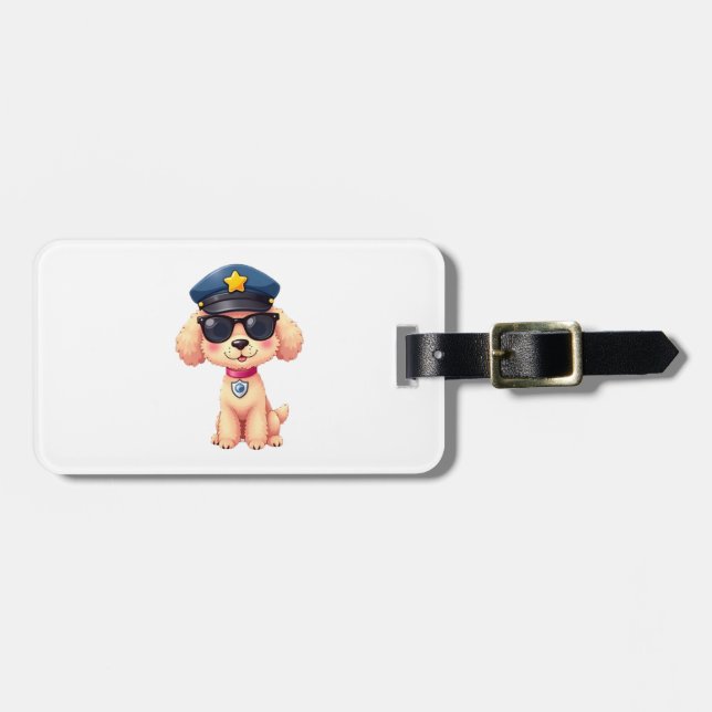 Chibi Anime Police Poodle Dog Gepäckanhänger (Vorderseite horizontal)