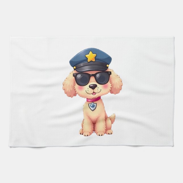 Chibi Anime Police Poodle Dog Geschirrtuch (Horizontal)