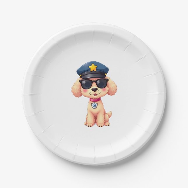 Chibi Anime Police Poodle Dog Pappteller (Vorderseite)