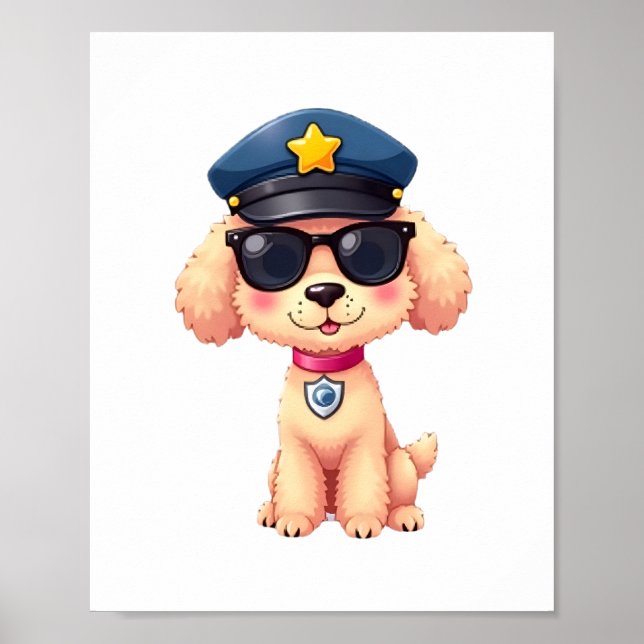 Chibi Anime Police Poodle Dog Poster (Vorne)